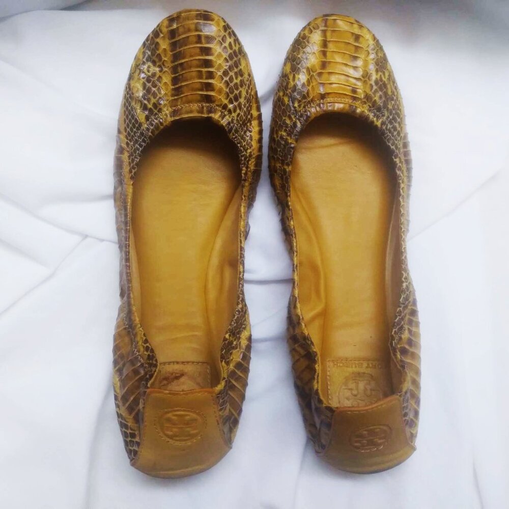 Tory Burch Leather Snakeskin Print Ballet Flats Women Size 11 Slip On Comfort
